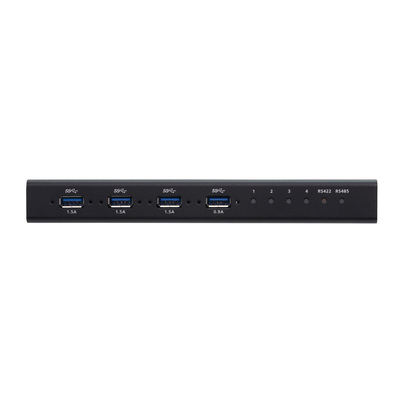 Prepínač USB 3.2 Gen 1, 4PC/4 zariadenia, manuálny, prepínanie tlačidlom, RS232, industriáln, čierny