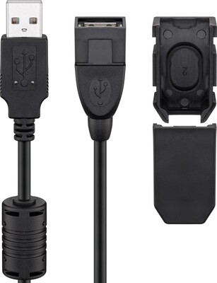 Kábel USB 2.0 A-A M/F 2m, High Speed, predlžovací, čierny, "krytka"
