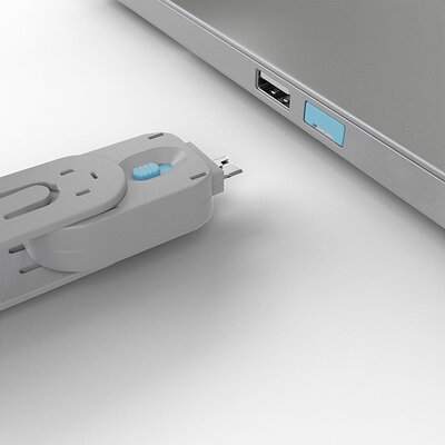 USB Port Blocker, 1x kľúč, 4x zámok USB-A, modrý
