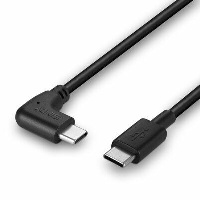 Kábel USB 2.0 CM/CM Typ C 0.5m, High Speed, čierny, uhľový 90°