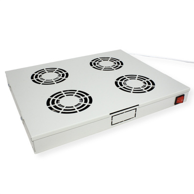 19" Ventilačná jednotka, 4 vetráky, 1U, s termostatom, sivá