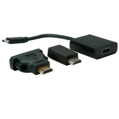 Adaptér USB 3.1 Typ C na HDMI, M/F, + adapt. HDMI na VGA + reduk. HDMI na DVI M/F, čierny 10cm
