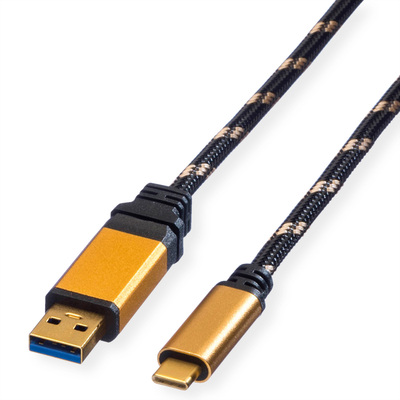 Kábel USB 3.2 Gen 1, AM/CM Typ C 0.5m, 5Gbps, čierny/zlatý, Gold, pozl. konektor
