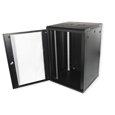 19" Rack na stenu 18U, čierny, 912x600x600mm (HxWxD), odnímateľné bočnice