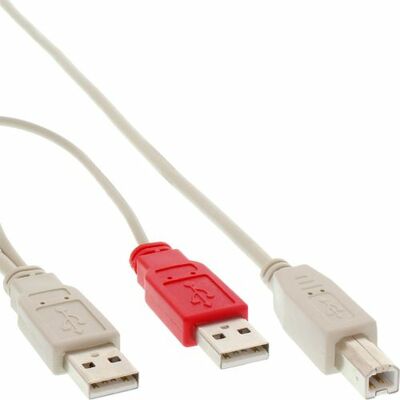 Kábel USB 2.0 2xA-B M/M 1m, High Speed, biely, Y-kábel, Extra napájanie