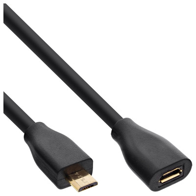 Kábel USB 2.0 MICRO-B M/F 3m, High Speed, predlžovací, čierny, pozl. konektor