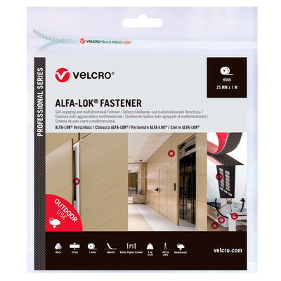 Háčikový systém "Suchý zips" extra pevný, ALFA-LOK, nalepovací, 1m, šírka 25mm, čierny, VELCRO