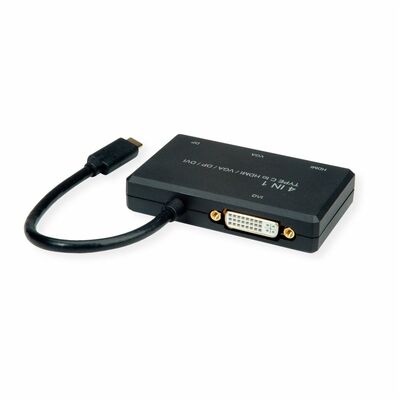 Adaptér USB 3.1 Typ C na HDMI, DP, DVI, VGA, 4K@60Hz, 10cm čierny