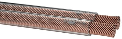 Reproduktorový kábel audio 2x2.5mm², 50m, meď, OFC (99,9% oxygen-free copper), transparentný