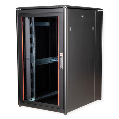 19" Rack na podlahu 26U, 1342x800x1000mm (HxWxD), PRO, sklenené dvere, čierny