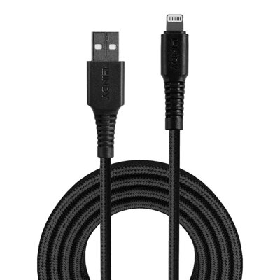 Kábel USB "Lightning" pre Apple, 3m, High Speed, posilnený, čierny s MFI cert.
