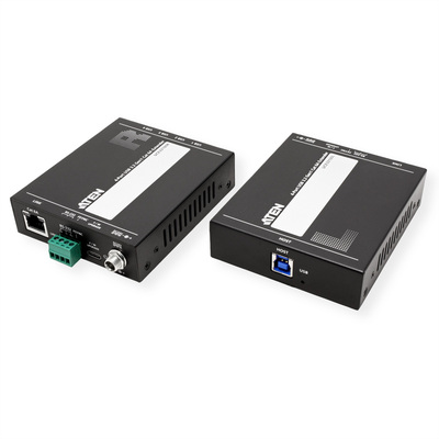 Predĺženie USB 3.2 Gen 1 cez TP do 100m, USB hub (4port), 5Gbps, RS23, PoC (PowerOverCable), čierny