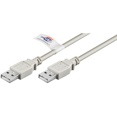 Kábel USB 2.0 A-A M/M 3m, High Speed, sivý, CERT