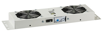 19" Ventilačná jednotka, stropná, 2 vetráky, 1U, termostat, čierna, RAL9005