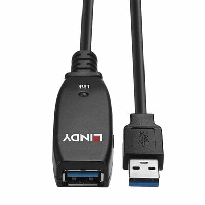 Kábel USB 3.2 Gen 1, A-A M/F 15m, 5Gbps, čierny, predlžovací, aktívny, Slim