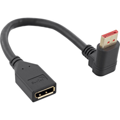 Kábel DisplayPort M/F 0.15m, 8K@60Hz, DP v1.4, 32.4Gbit/s, čierny, zahnutý konektor 90° hore