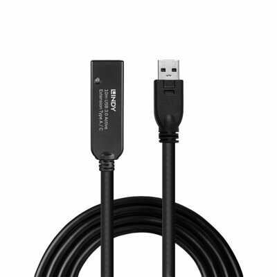 Kábel USB 3.2 Gen 1, AM/CF Typ C 10m, 5Gbps, predlžovací, čierny, aktívny, PRO, reťazitelný