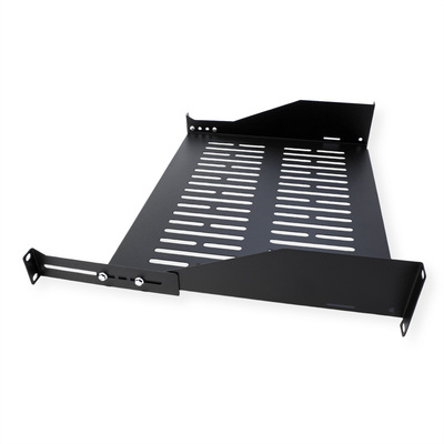 19" Polica 350mm, max. 20kg, 2U, zadné podpery, sada skrutiek a podložiek v balení, čierna