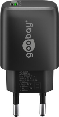 Nabíjačka USB 230V 1 port, 1xUSB A QC 3.0, 18W, čierna