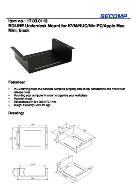 Držiak pre PC/KVM a iné prístroje pod stôl, do 10kg, čierny, polička, čierna