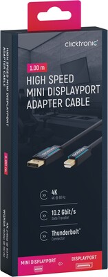 Kábel DisplayPort mini/DP M/M 1m, 2K@60Hz, DP v1.1, 10.8Gbit/s, modrý, pozl. konektor, ClickTronic