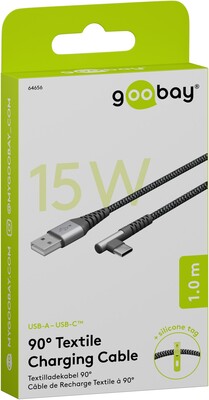 Kábel USB 2.0 Typ C AM/CM 1m, High Speed, Power Delivery 60w 20V3A, čierny/sivý, zahnutý 90°