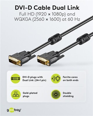 Kábel DVI-D M/M 10m, Dual-Link, 3840x2160@30Hz, HQ s ferrit., čierny, G pozl. Konektor