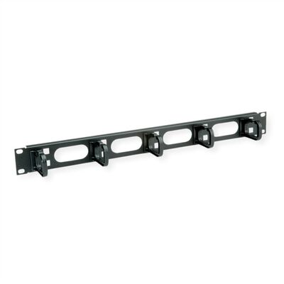 19" Panel vyväzovací, organizér, 5x oko (Typ C) 50mm, 1U, oceľ/plast, čierny