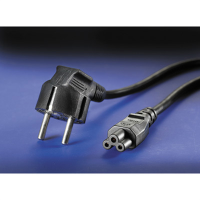 Kábel sieťový 230V pre notebook, vidlica (CEE7/7) lomená - C5, 1.8m, 0.75mm², 2.5A, čierny