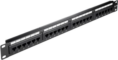 19" Patch panel 24port cat.5e, netienený, 1U, čierny