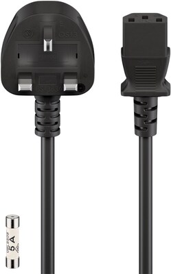 Kábel sieťový 230V, vidlica (BS1363A) UK lomená - C13, 1.8m, 0.75mm², 5A, čierny