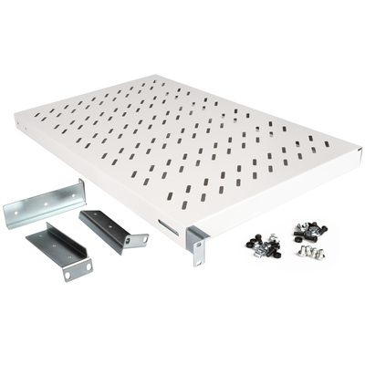 19" Polica 770mm, max. 50kg, 1U, sada skrutiek a podložiek v balení, sivá