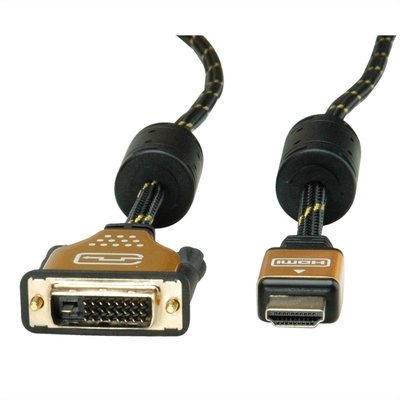 Kábel DVI-D/HDMI M/M 10m, Dual-Link, 3840x2160@30Hz, HQ s ferrit., čierny, G pozl. Konektor, Gold