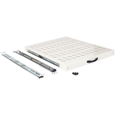 19" Polica 550mm, max. 25kg, 1U, sada skrutiek a podložiek v balení, sivá