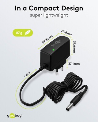 Adaptér NTS 1000mA, Univerzálny 12V, 12W, 1.8m kábel, Konektor DC 5.5x2.5, čierny