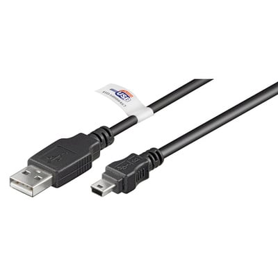 Kábel USB 2.0 A/MINI-B 5pin M/M 1.8m, High Speed, čierny CERT