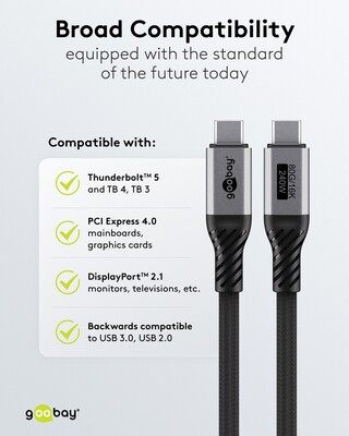 Kábel USB 4 Gen 3x2, Typ C CM/CM 1.5m, 80Gbps, PD 240w 48V5A, oplet, čierny