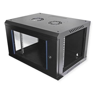 19" Rack na stenu 6U, čierny, 379x600x450mm (HxWxD), odnímateľné bočnice