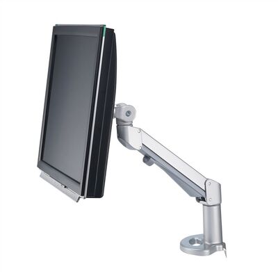Držiak pre monitor na stôl, úchyt o dosku, pneumatický, max 8kg, rameno 266mm VESA 75/100 strieborný