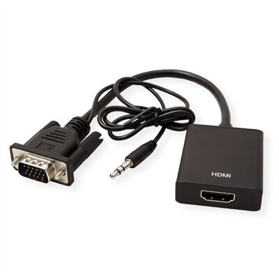 Adaptér VGA+audio na HDMI - USB napájanie, 1080p, 15cm čierny