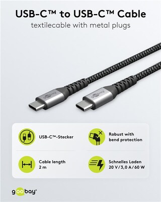 Kábel USB 2.0 CM/CM Typ C 0.5m, High Speed, Power Delivery 60w 20V3A, čierny/sivý