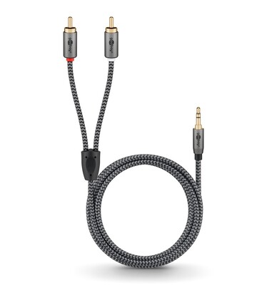 Kábel 3.5mm stereo/2xCinch M/M 2m, čierny/sivý, pozl. konektor