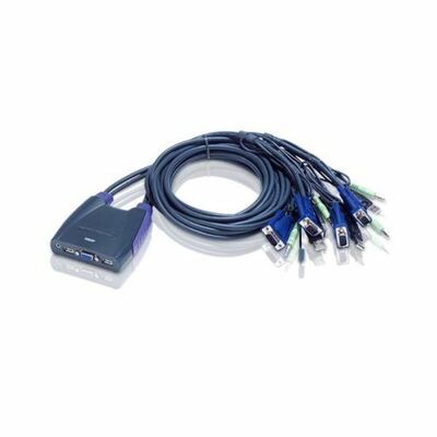 KVM switch/prepínač 4PC, VGA, USB, star+audio, káble 0.9/1.2 m