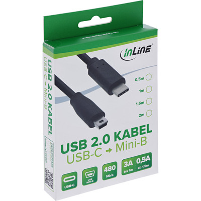 Kábel USB 3.1 Typ C CM/MINI-B(2.0) 0.5m, High Speed, čierny