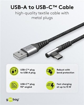 Kábel USB 2.0 Typ C AM/CM 0.5m, High Speed, Power Delivery 60w 20V3A, čierny/sivý, zahnutý 90°