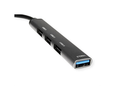 Hub USB 3.2 Gen.1, 4 Port, 3x USB 2.0 A , 1x USB 3.2 A, 12cm, sivá a čierna