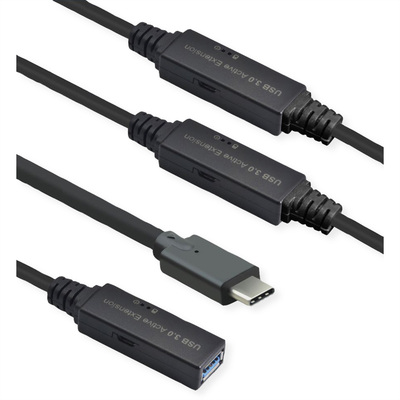 Kábel USB 3.2 Gen 1, Typ C CM/AF 20m, 5Gbps, predlžovací, čierny, aktívny