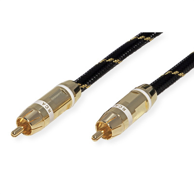 Kábel Cinch 1x audio M/M 5m, čierny/zlatý, pozl. konektor "biely", Gold