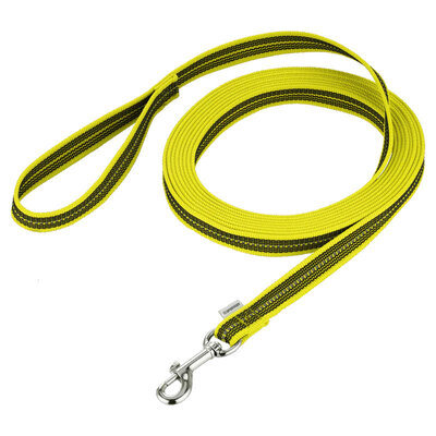Vodítko stopovacie s uškom pogumované, 19mm/10m, nerezová karabína, žlté, HS