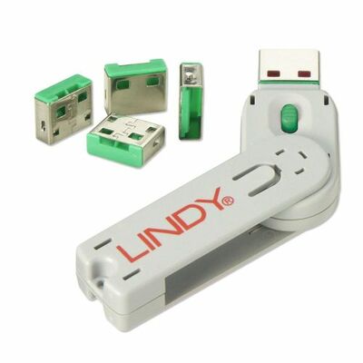 USB Port Blocker, 1 x kľúč, 4x zámok USB-A, zelený